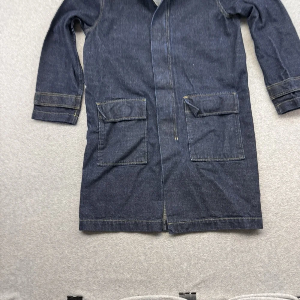 POLO JEANS RALPH LAUREN 90s Denim Duster Trench Chore‎ Coat L Indigo Blue Hooded